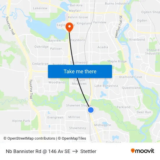 Nb Bannister Rd @ 146 Av SE to Stettler map