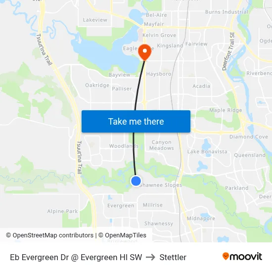 Eb Evergreen Dr @ Evergreen Hl SW to Stettler map