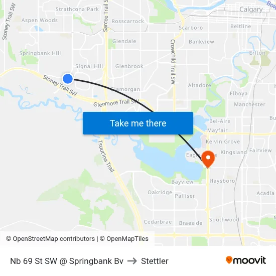 Nb 69 St SW @ Springbank Bv to Stettler map