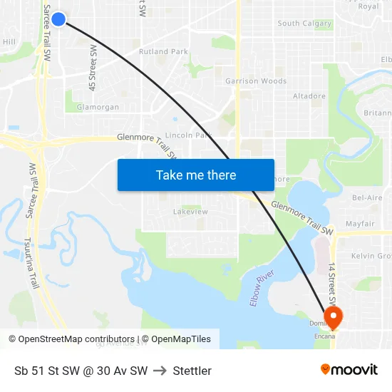 Sb 51 St SW @ 30 Av SW to Stettler map