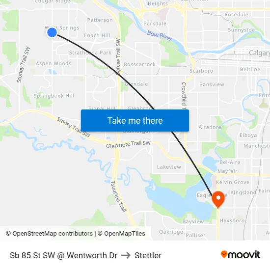 Sb 85 St SW @ Wentworth Dr to Stettler map
