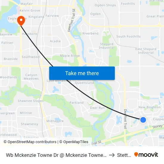 Wb Mckenzie Towne Dr @ Mckenzie Towne Ga SE to Stettler map