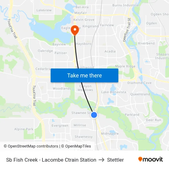 Sb Fish Creek - Lacombe Ctrain Station to Stettler map