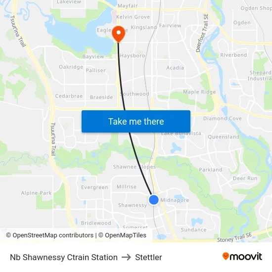 Nb Shawnessy Ctrain Station to Stettler map