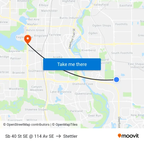 Sb 40 St SE @ 114 Av SE to Stettler map