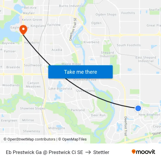 Eb Prestwick Ga @ Prestwick Ci SE to Stettler map