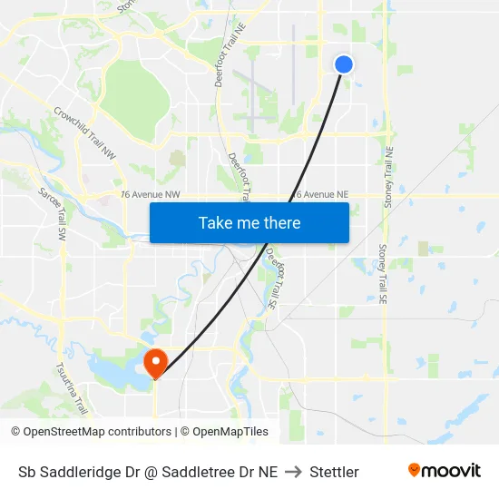Sb Saddleridge Dr @ Saddletree Dr NE to Stettler map