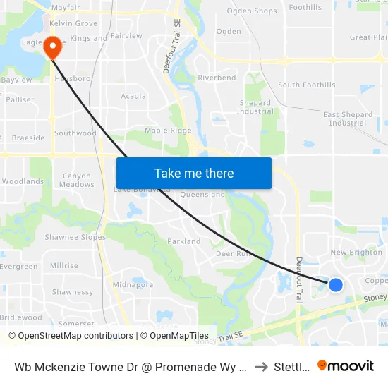 Wb Mckenzie Towne Dr @ Promenade Wy SE to Stettler map