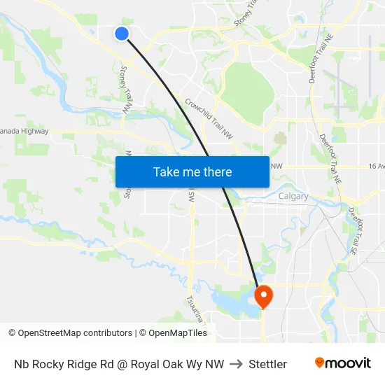 Nb Rocky Ridge Rd @ Royal Oak Wy NW to Stettler map