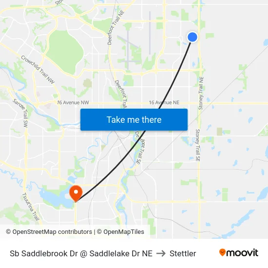 Sb Saddlebrook Dr @ Saddlelake Dr NE to Stettler map