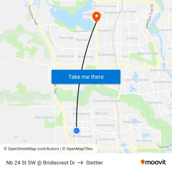 Nb 24 St SW @ Bridlecrest Dr to Stettler map