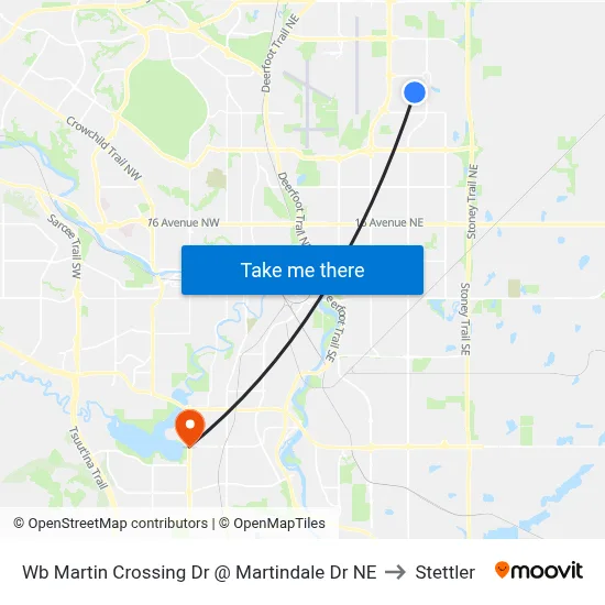 Wb Martin Crossing Dr @ Martindale Dr NE to Stettler map