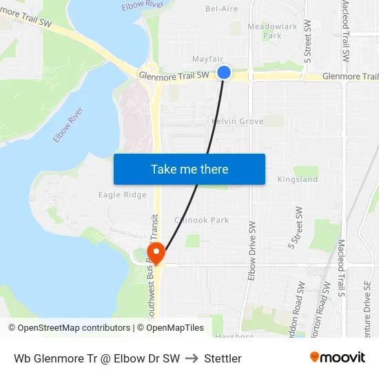Wb Glenmore Tr @ Elbow Dr SW to Stettler map