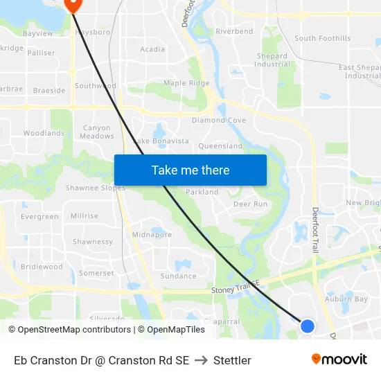 Eb Cranston Dr @ Cranston Rd SE to Stettler map