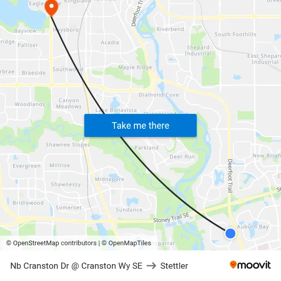 Nb Cranston Dr @ Cranston Wy SE to Stettler map
