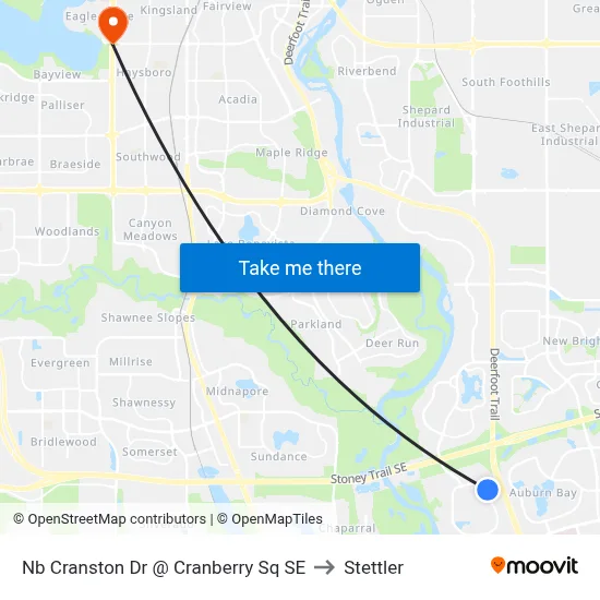 Nb Cranston Dr @ Cranberry Sq SE to Stettler map