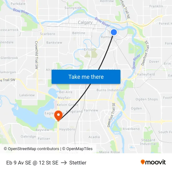 Eb 9 Av SE @ 12 St SE to Stettler map