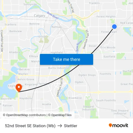 52nd Street SE Station (Wb) to Stettler map