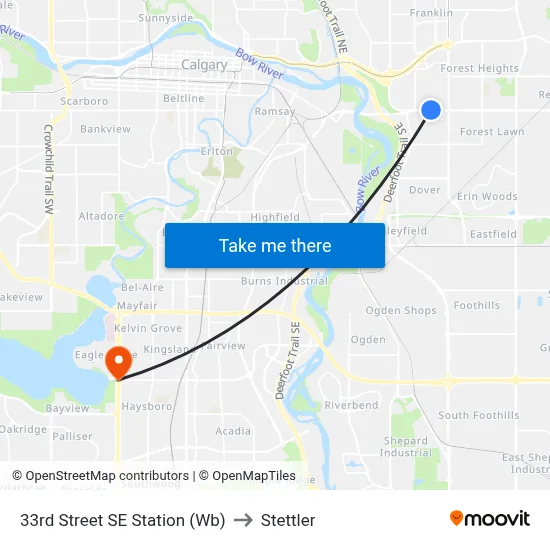 33rd Street SE Station (Wb) to Stettler map