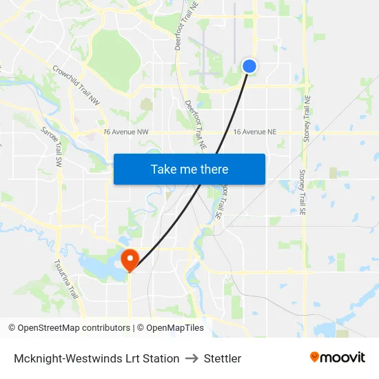 Mcknight-Westwinds Lrt Station to Stettler map