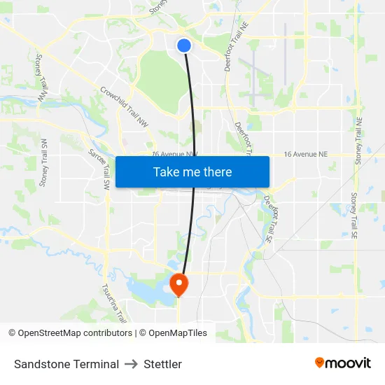 Sandstone Terminal to Stettler map