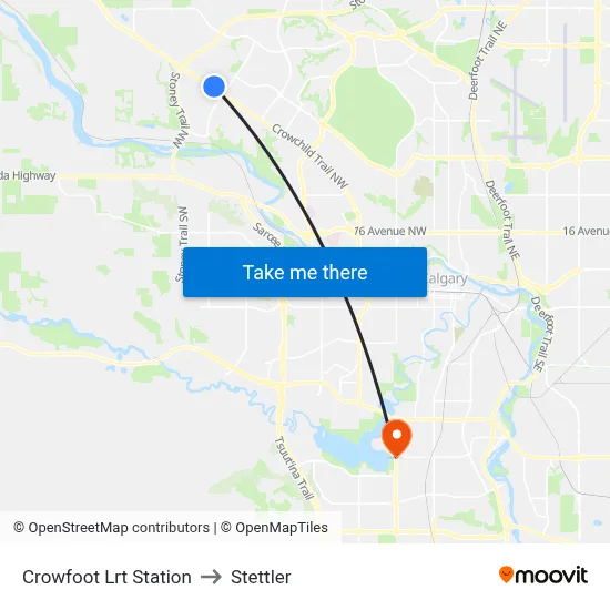 Crowfoot Lrt Station to Stettler map
