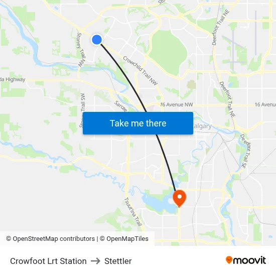 Crowfoot Lrt Station to Stettler map