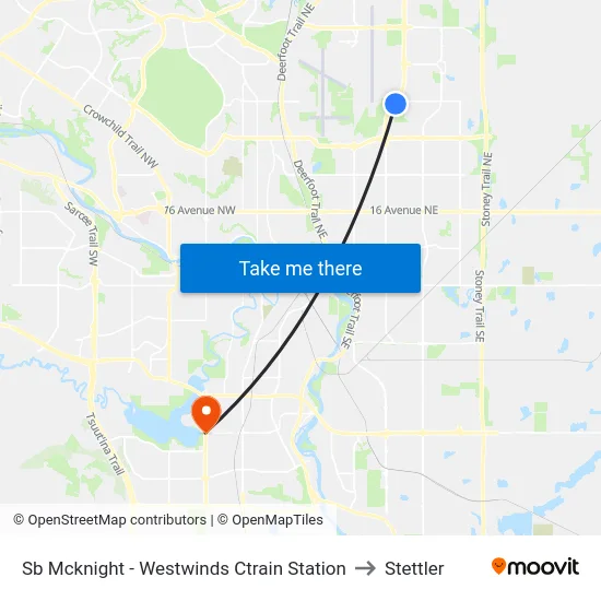 Sb Mcknight - Westwinds Ctrain Station to Stettler map