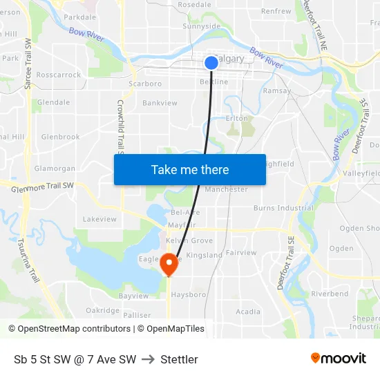 Sb 5 St SW @ 7 Ave SW to Stettler map