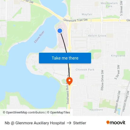 Nb @ Glenmore Auxiliary Hospital to Stettler map
