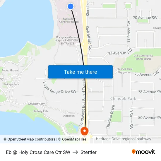 Eb @ Holy Cross Care Ctr SW to Stettler map