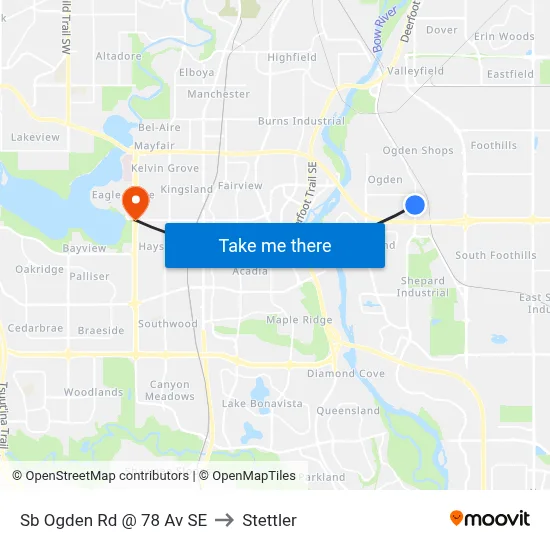 Sb Ogden Rd @ 78 Av SE to Stettler map