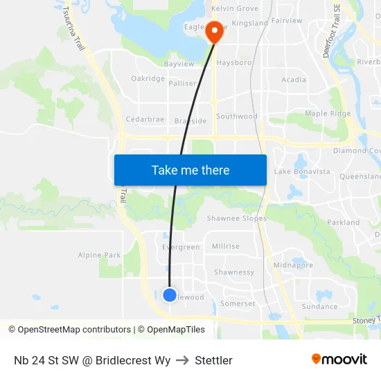 Nb 24 St SW @ Bridlecrest Wy to Stettler map