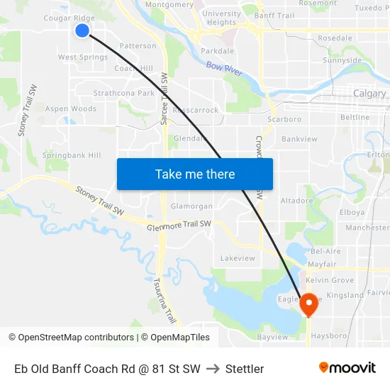 Eb Old Banff Coach Rd @ 81 St SW to Stettler map