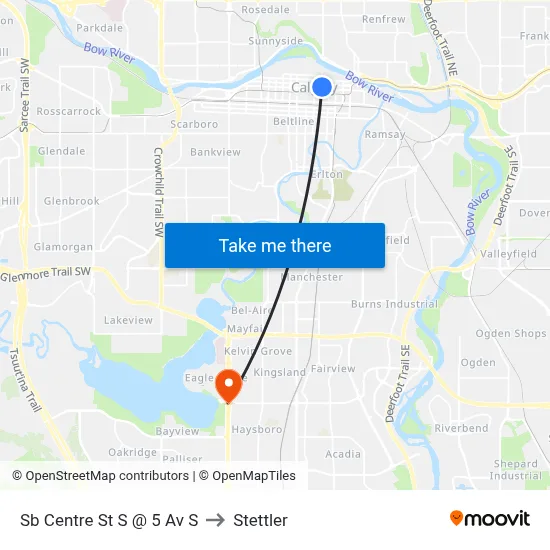 Sb Centre St S @ 5 Av S to Stettler map