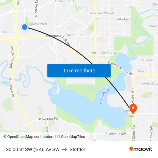 Sb 50 St SW @ 46 Av SW to Stettler map