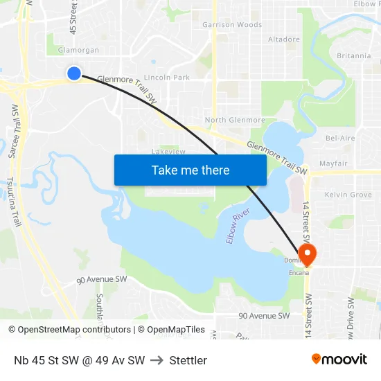 Nb 45 St SW @ 49 Av SW to Stettler map