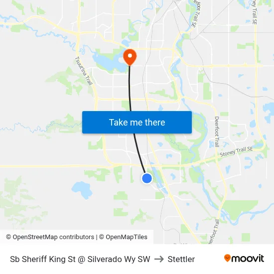 Sb Sheriff King St @ Silverado Wy SW to Stettler map