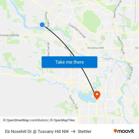 Eb Nosehill Dr @ Tuscany Hill NW to Stettler map