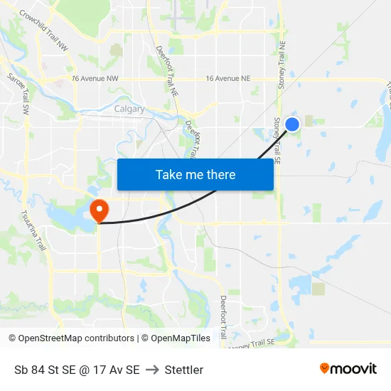 Sb 84 St SE @ 17 Av SE to Stettler map