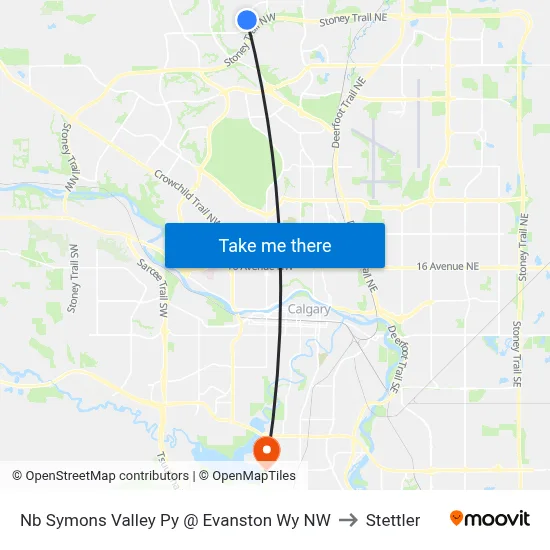 Nb Symons Valley Py @ Evanston Wy NW to Stettler map