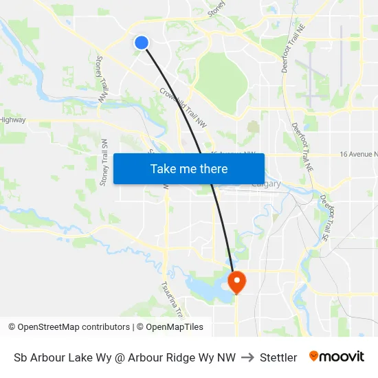 Sb Arbour Lake Wy @ Arbour Ridge Wy NW to Stettler map