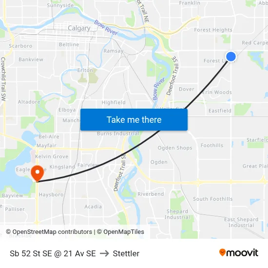 Sb 52 St SE @ 21 Av SE to Stettler map