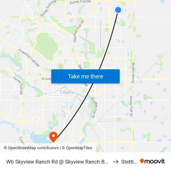 Wb Skyview Ranch Rd @ Skyview Ranch Bv NE to Stettler map
