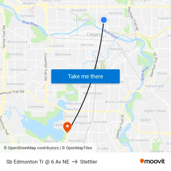 Sb Edmonton Tr @ 6 Av NE to Stettler map