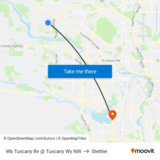 Wb Tuscany Bv @ Tuscany Wy NW to Stettler map