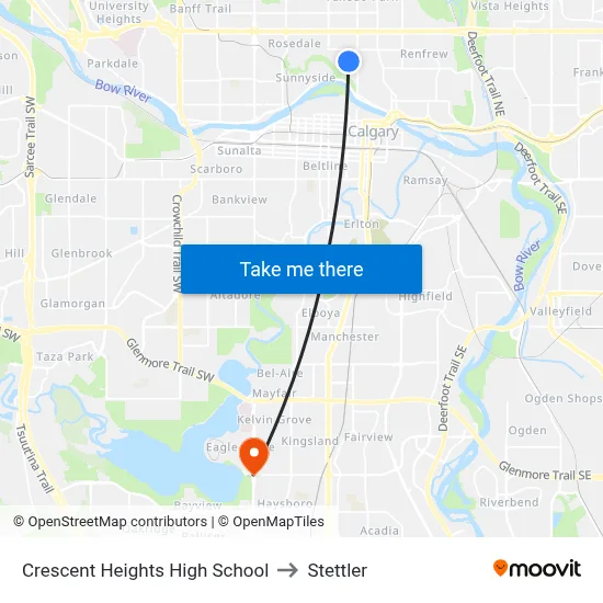 Crescent Heights High School to Stettler map
