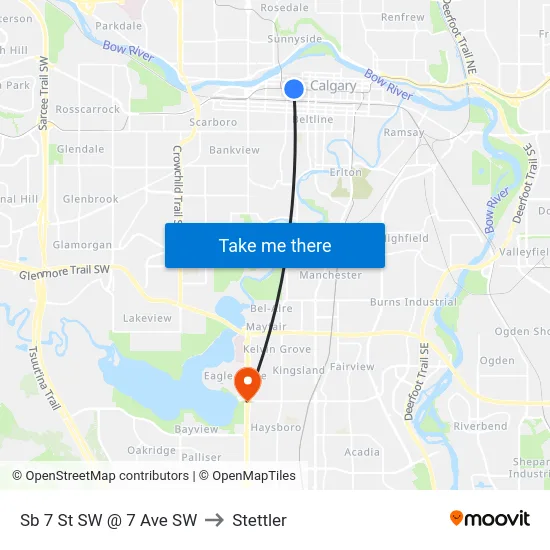 Sb 7 St SW @ 7 Ave SW to Stettler map
