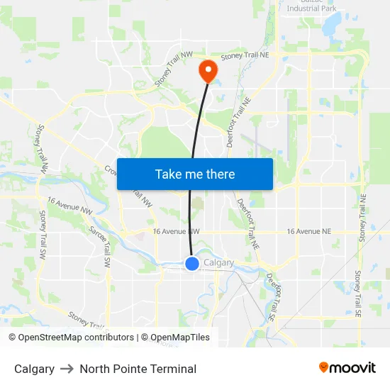 Calgary to North Pointe Terminal map
