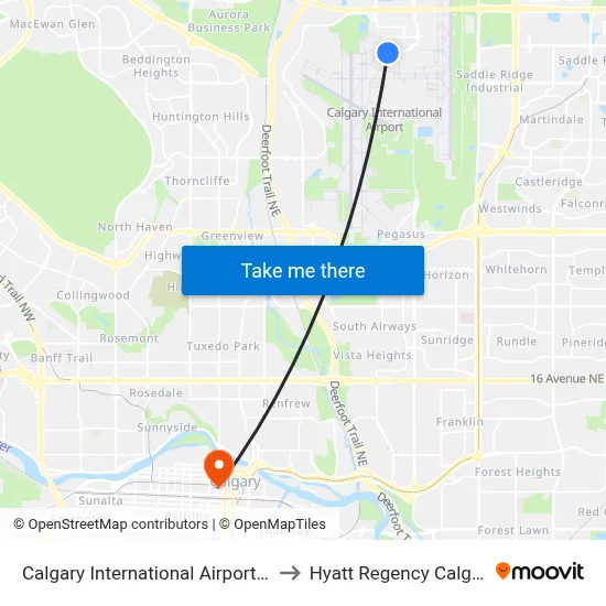 Calgary International Airport AB to Hyatt Regency Calgary map